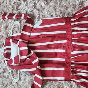 Wine Red 1950s Stripes Bow Swing Dress XL Retro Stage